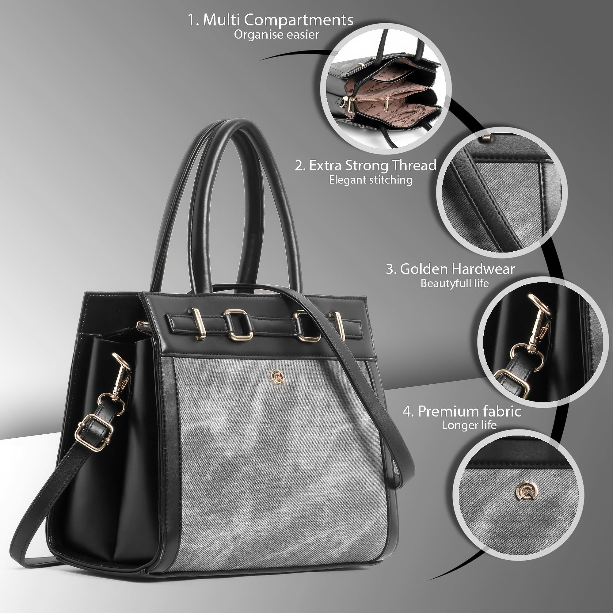 Martucci Selena Women’s Satchel Handbag – Belted Accent Vegan Leather Tote with Two-Tone Front Panel, Top Handle Purse & Removable Crossbody Strap