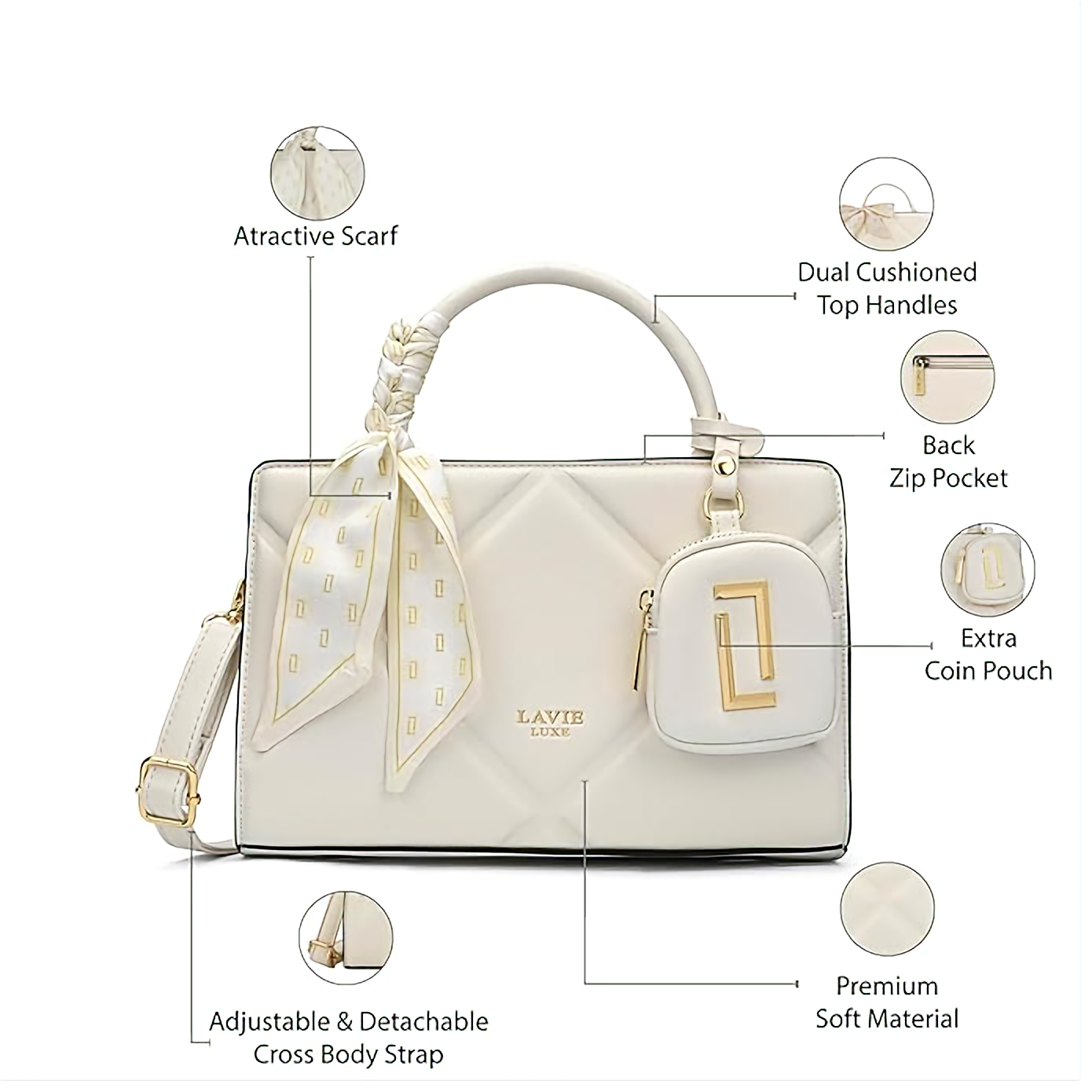 Lavie Luxe Women's Quaro26 Horizontal Small Satchel Handbag