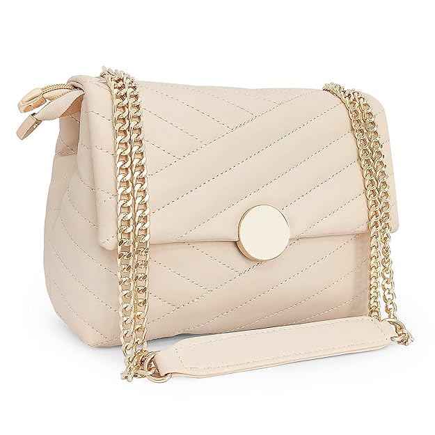 Women's Girls Quilted Cross Body Sling Bag with Gold Chain