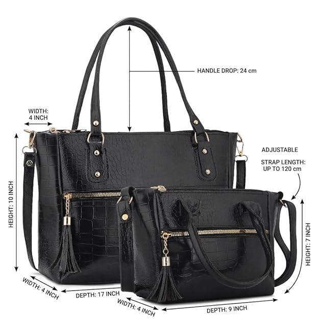 Women Handbag Combo Set (Medium + Mini) Croco Texture Faux Leather