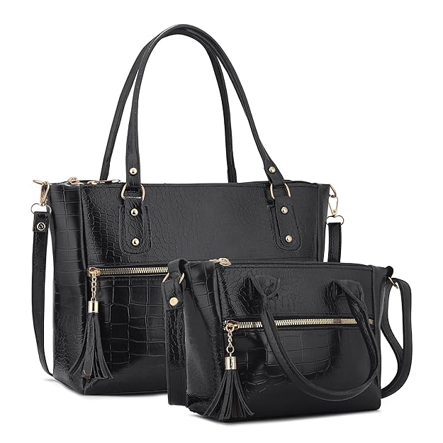 Women Handbag Combo Set (Medium + Mini) Croco Texture Faux Leather